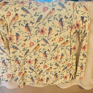 Sundance Cream Long Sleeve Tee with Blue and Orange Bird & Floral Print